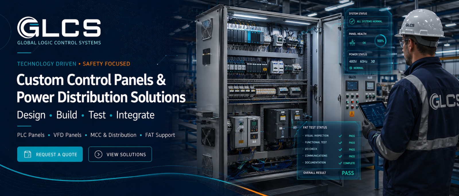 GLCS custom control panel, power distribution equipment and technician